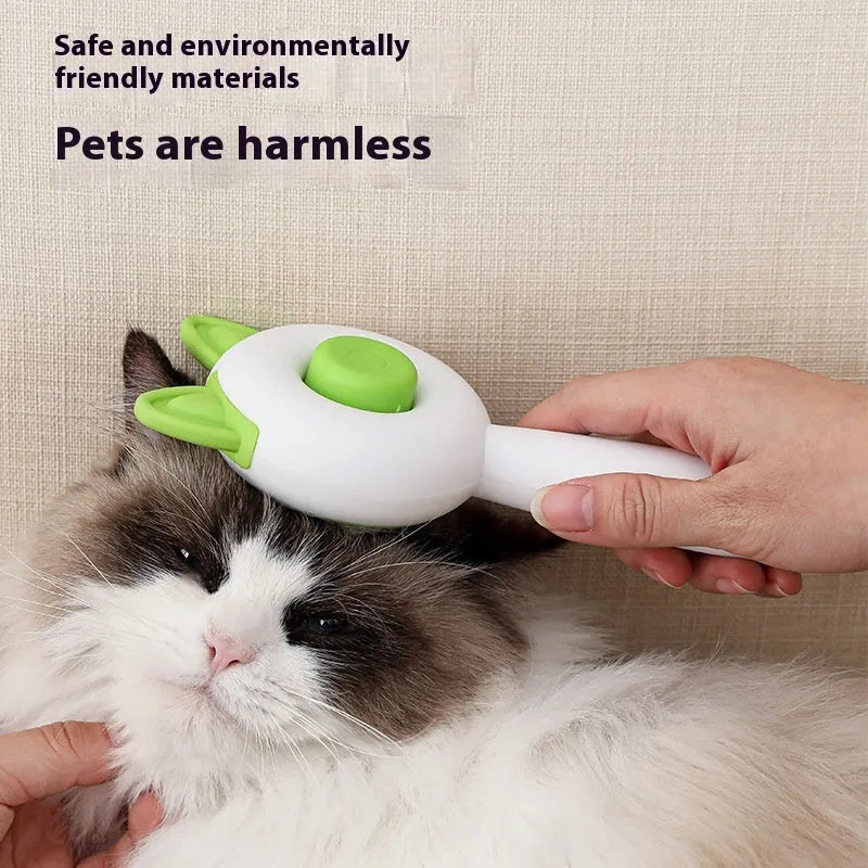 Self-cleaning pet grooming comb for cats in greenish white colour with stainless steel teeth