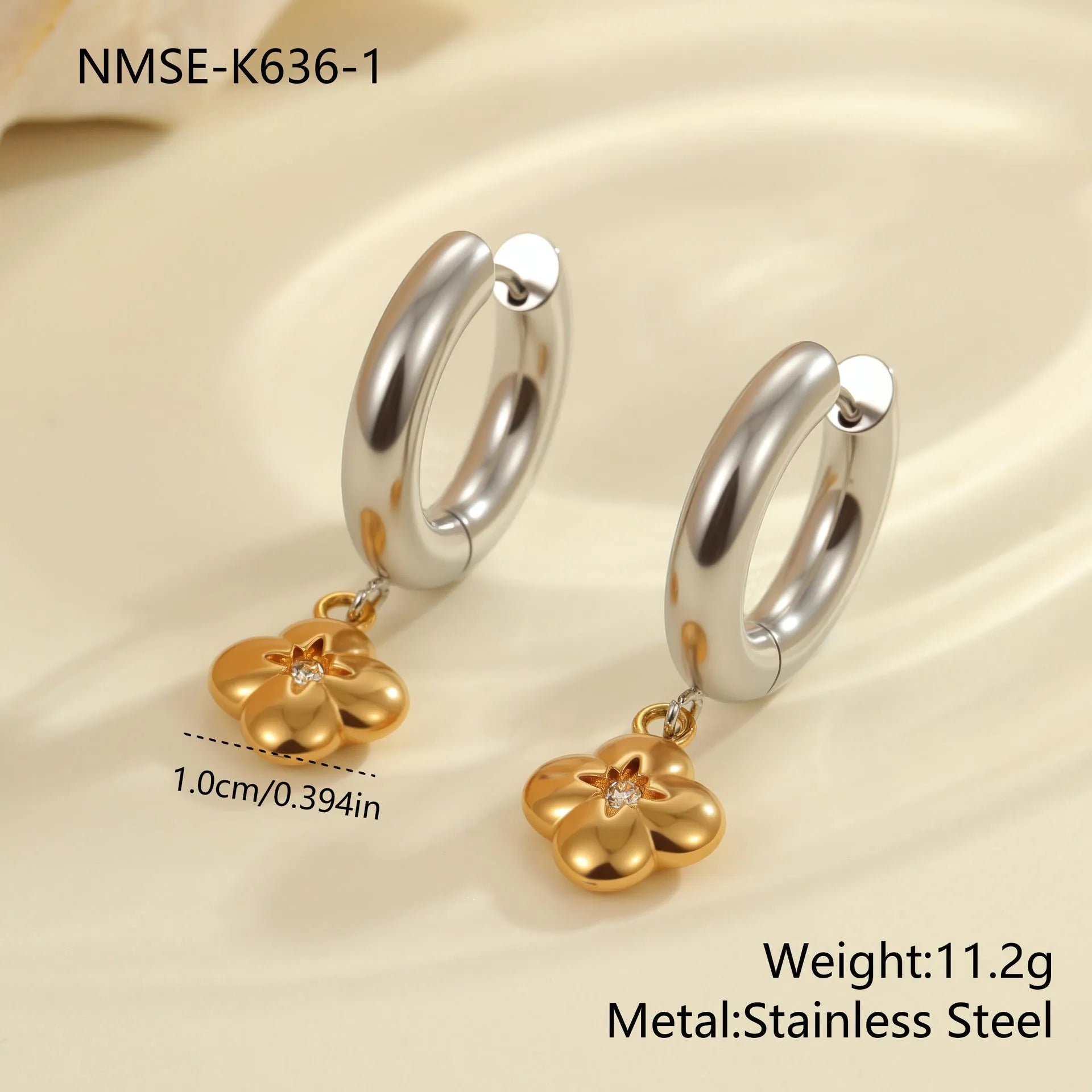 Stainless steel Christmas tree heart earrings with 18K gold electroplated finish