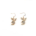 Cute rabbit stud earrings in gold, pink and silver colours with cartoon animal design.