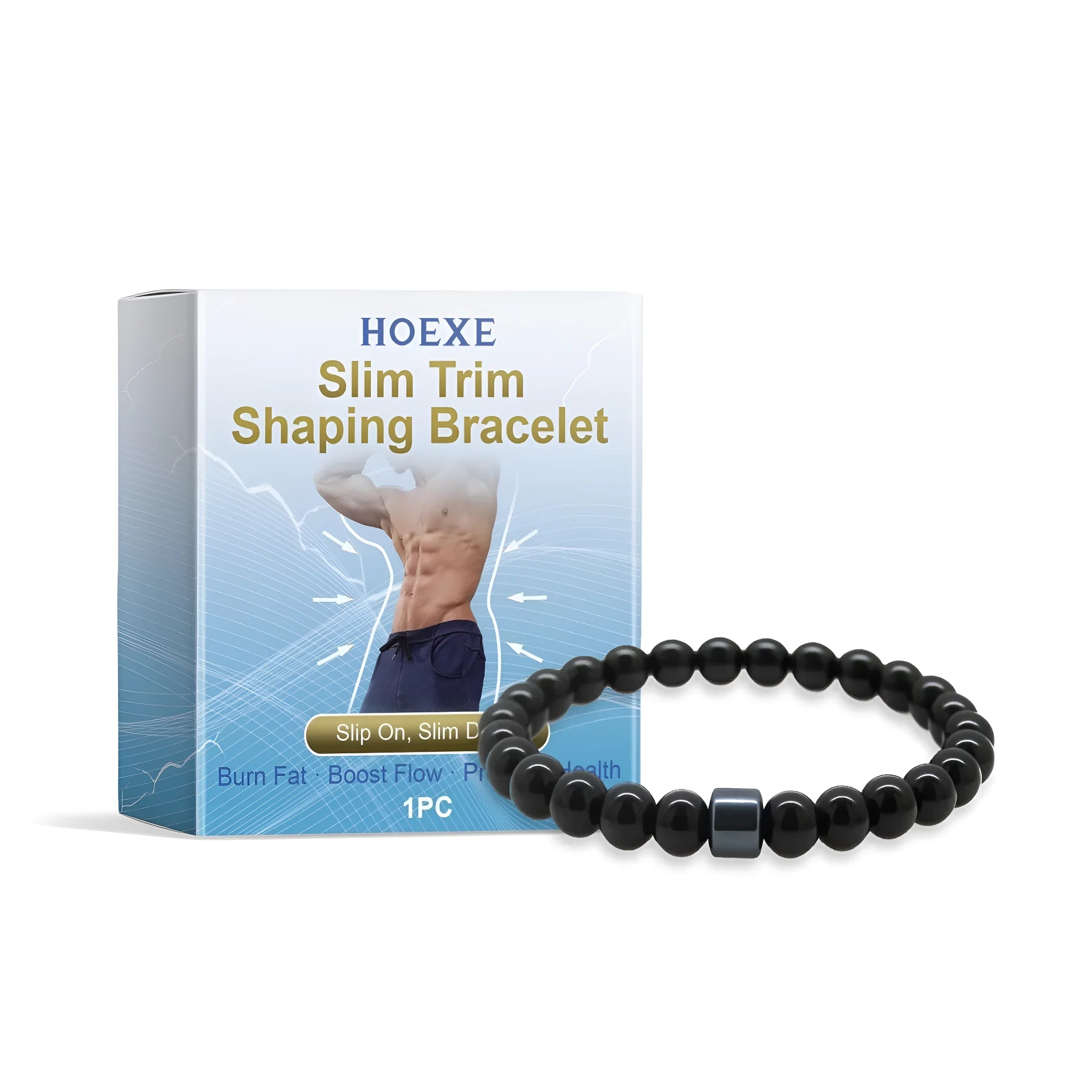 Men's adjustable bracelet made from glass and black gallstone.