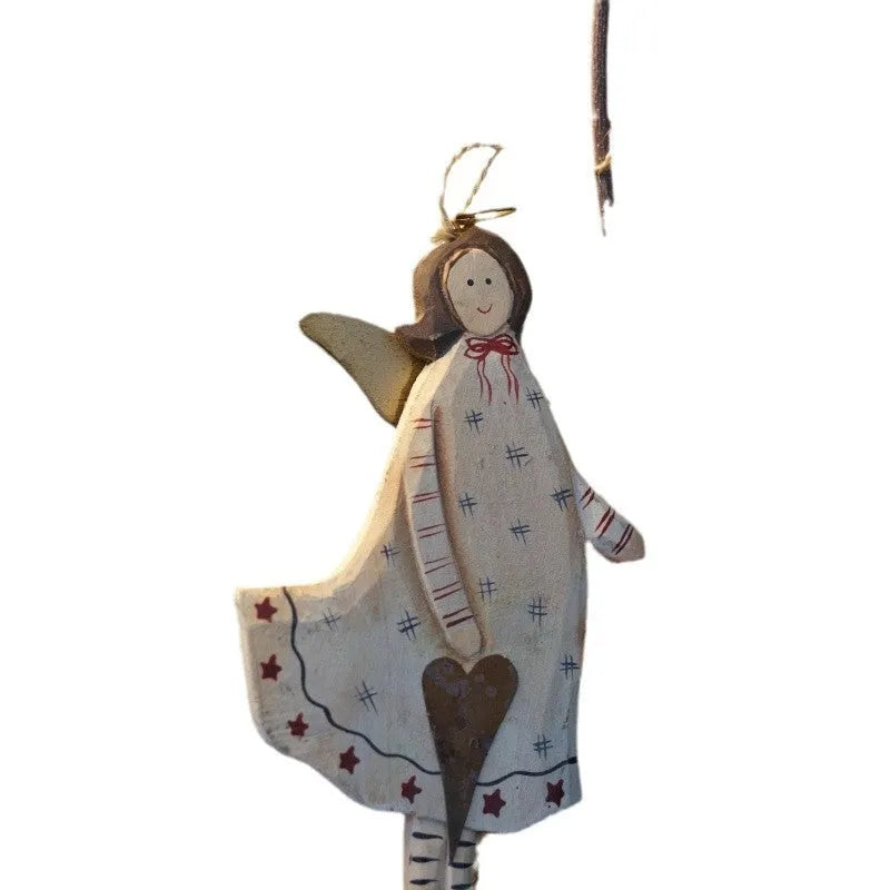 Hand-carved wooden heart-shaped door pendant with painted lettering in American country style
