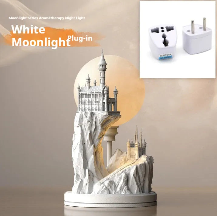White composite gypsum desk lamp with wire switch, serving as a bedside night light.