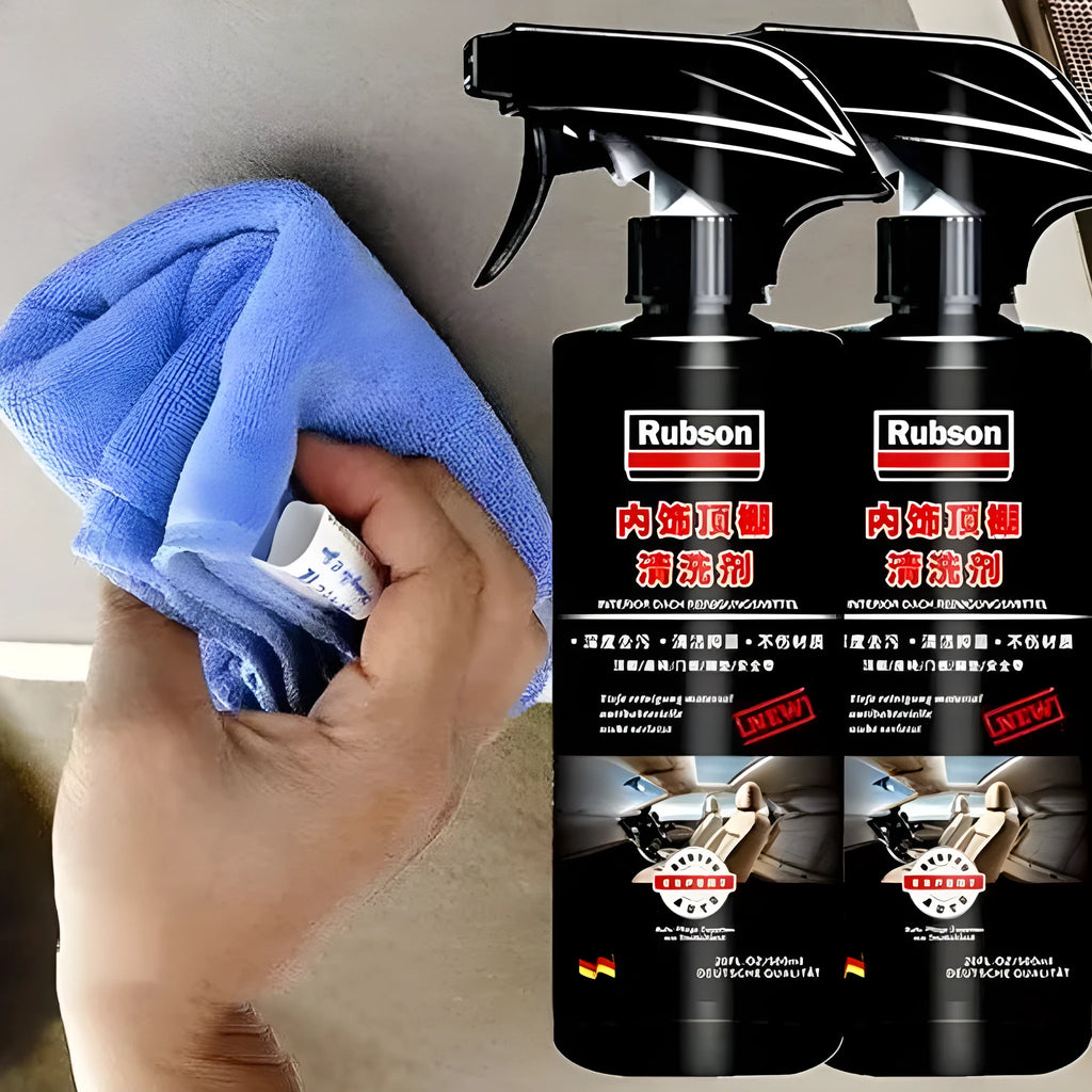 Fabric roof foam cleaner bottles with towel and sponge wipes for interior ceiling cleaning
