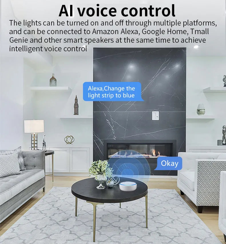 GU10 smart LED spotlight with RGBCCT colour changing and Wi-Fi voice control, 50mm diameter