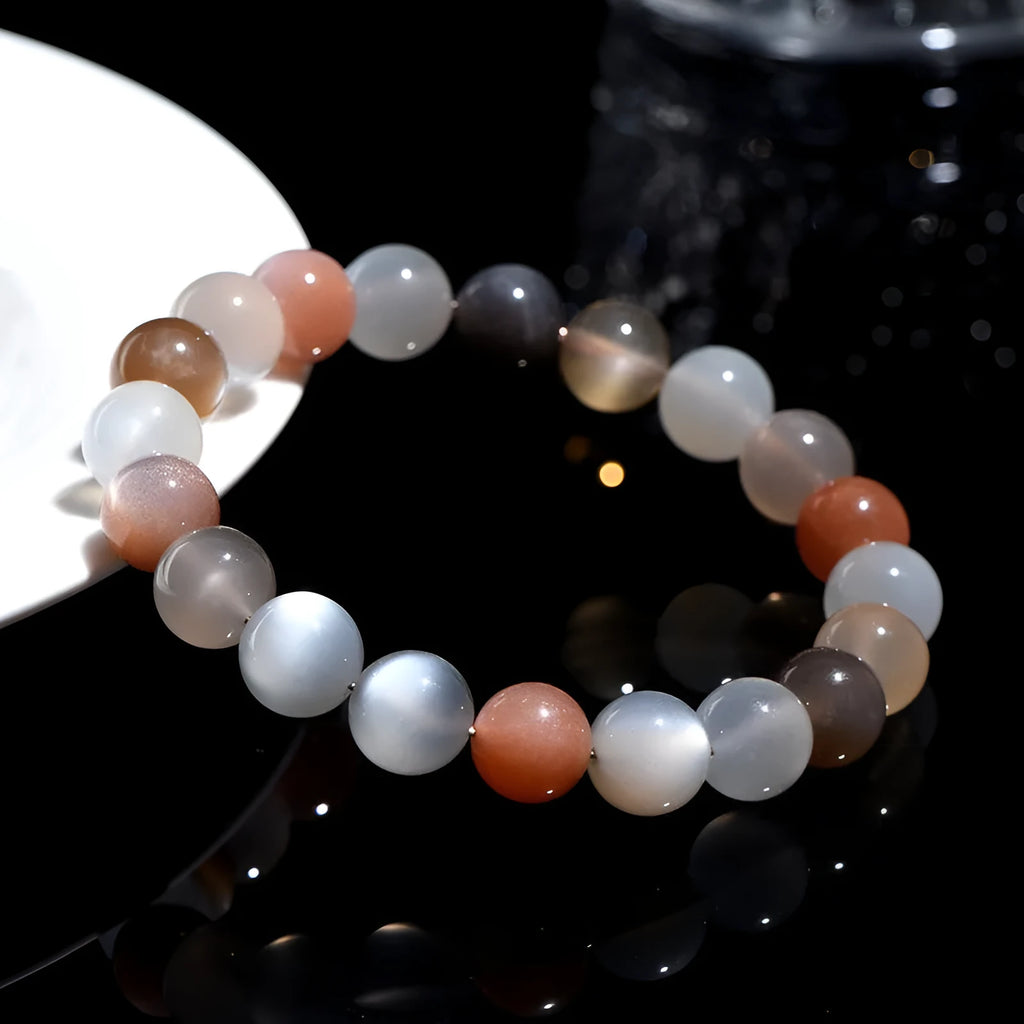 Natural colourful moonlight duobao moonstone bracelet with 8mm single circle beads
