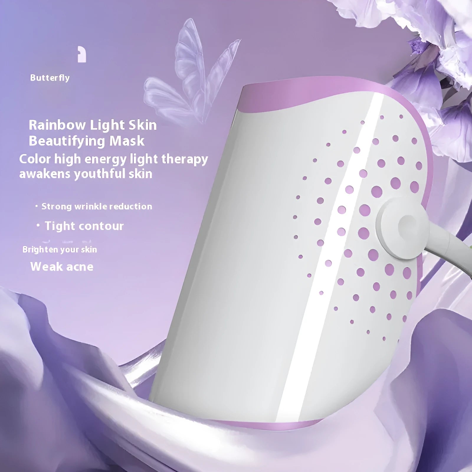 White and purple photon IPL beauty mask device with plug-in power cord