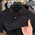 Rhombus thin Ice Silk short sleeve T-shirt in black, showing slit detail and fabric texture.