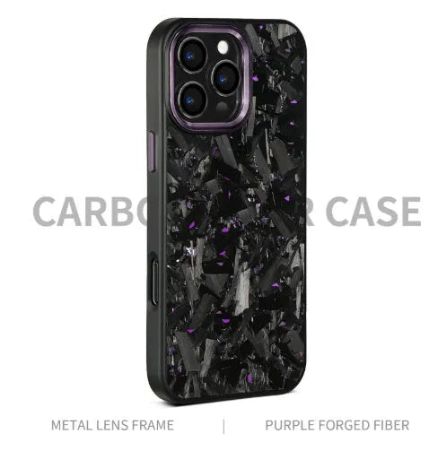 Carbon fiber metal frame forged large grain phone case for iPhone 14 15 16 series in black
