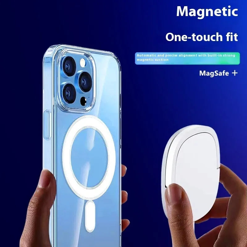 Magnetic transparent PC phone case with straight-edge airbag protection for Apple iPhone, transparent colour, simple design