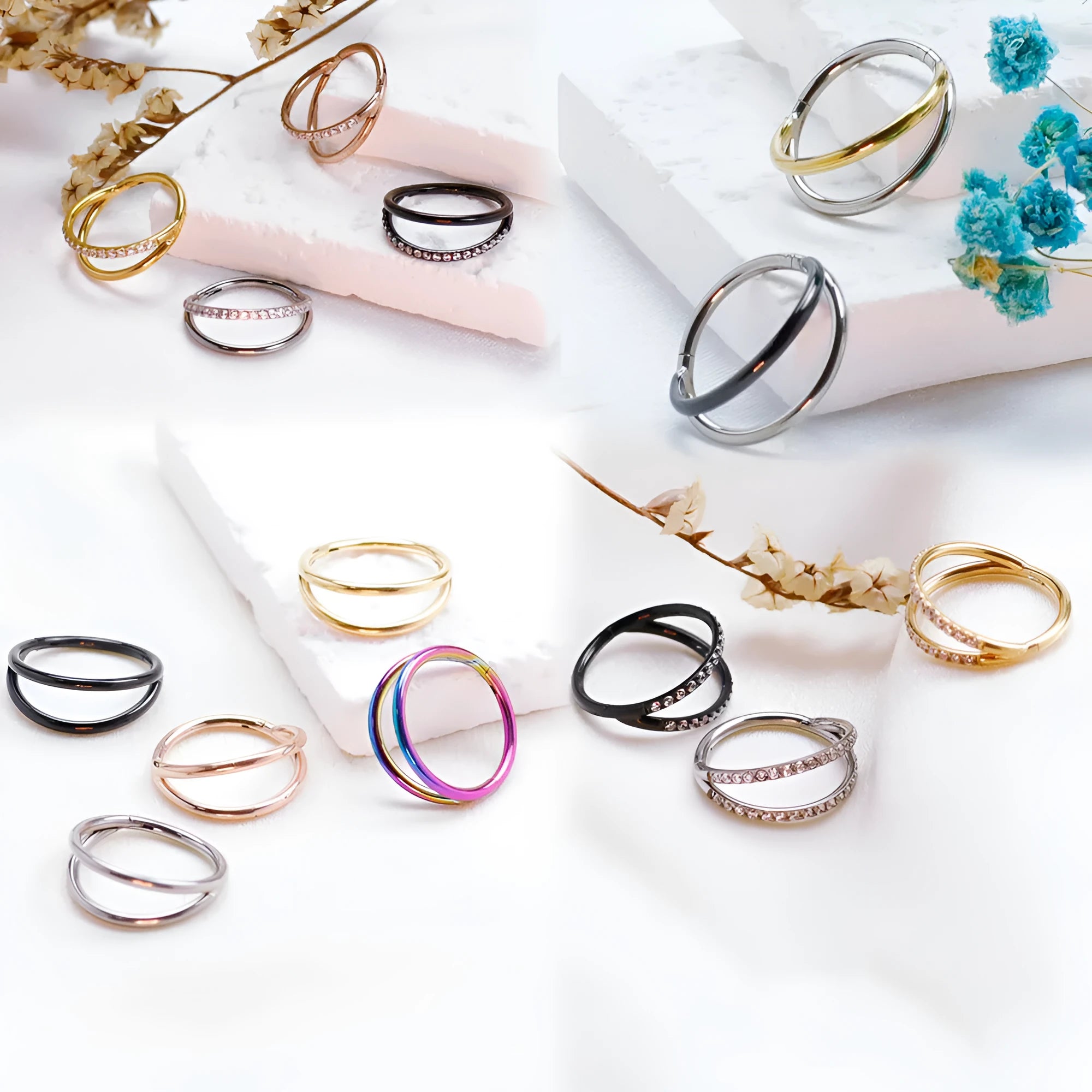 Titanium alloy fork-style nose ring body jewellery shown in silver finish.