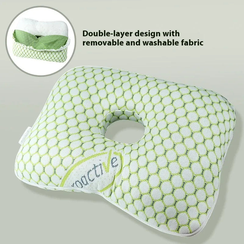 Beauty salon single hole ear pillow in New Chinese style, showing centre cut-out.