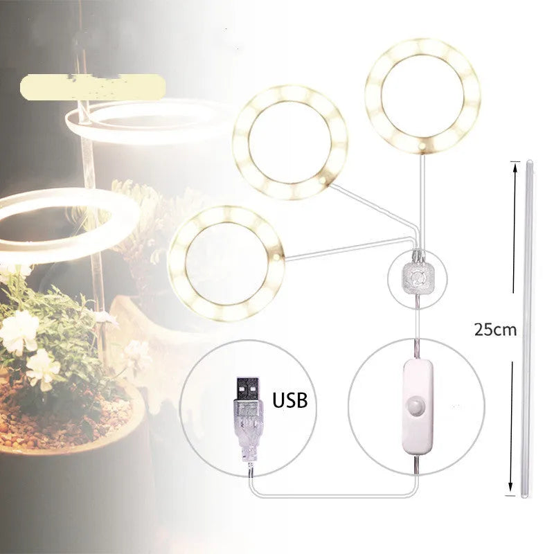 USB LED plant growth light with transparent housing and acrylic mounting stick