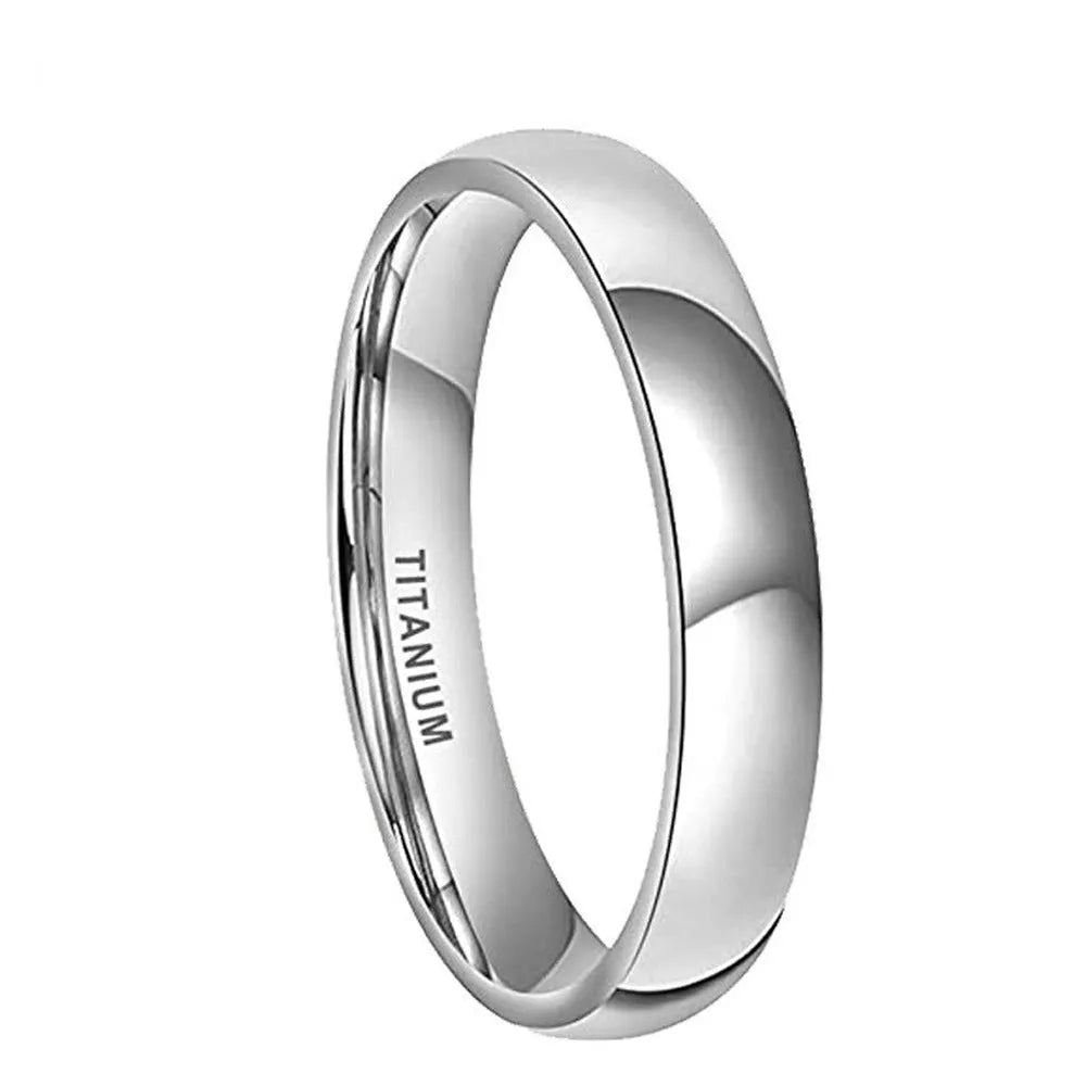 A silver-coloured titanium steel ring shown in a minimalist style on a grey background.