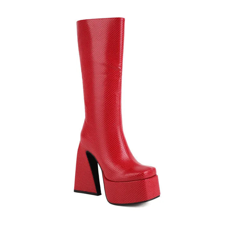 Women's ankle-high casual boots in black, red, blue, and white colours with artificial PU leather upper