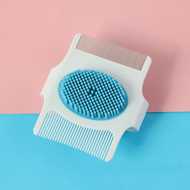 Blue multifunctional pet grooming comb for dogs with floating hair removal and massage features