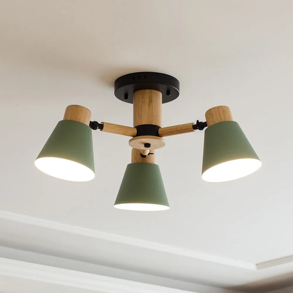 Nordic macaron ceiling pendant lamp with ironwood frame in multiple head configurations