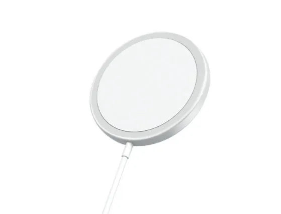 Silver metal Magsafe magnetic wireless charger for iPhone 12 and 13 series with USB connection