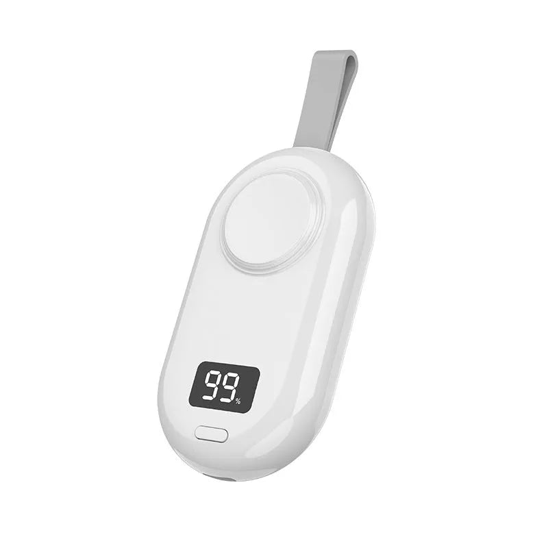Compact black and white wireless power bank for V5 smartwatches with Type-C port
