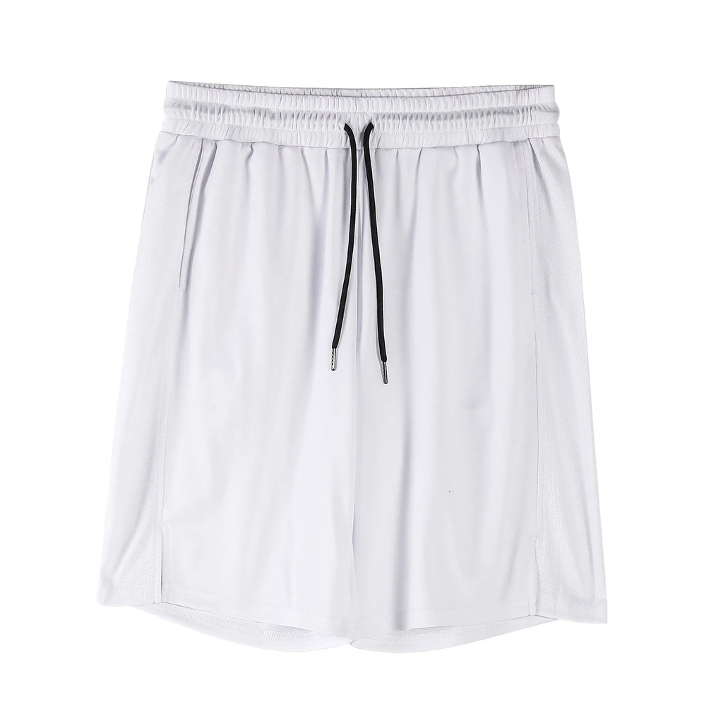 Men's black mesh fitness shorts with quick-drying fabric and mid-waist loose casual design