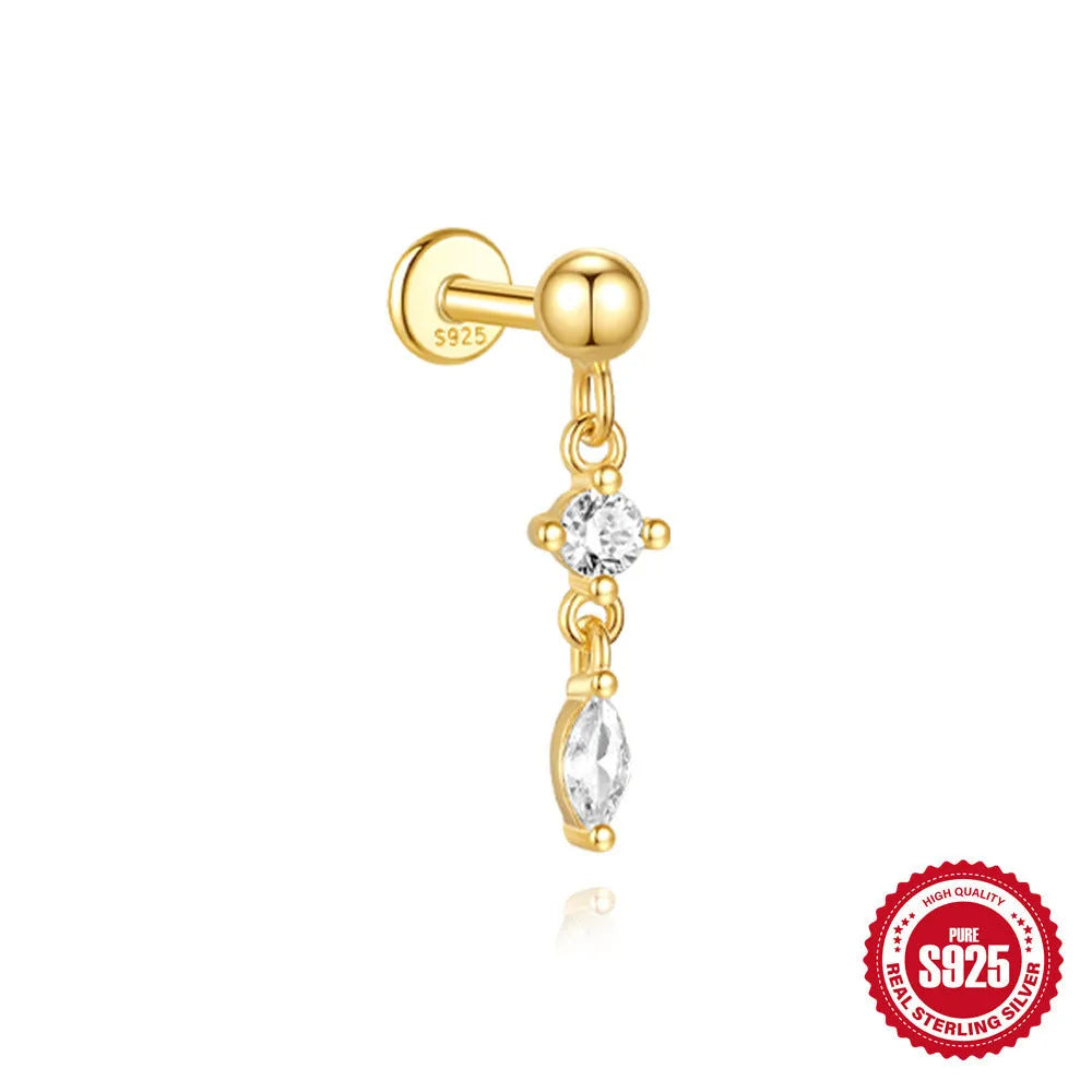 S925 sterling silver water drop earrings with a flat spiral design in a gold electroplated finish.