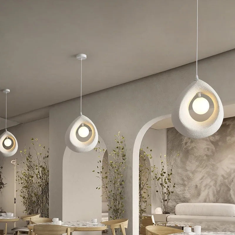 Modern retro pendant light with milky white 32x35cm shade for dining room or living room