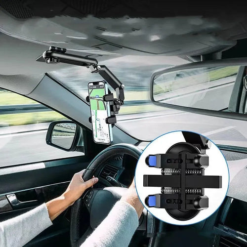 Black car mount sun visor with buckle fitting for rear seat side window.