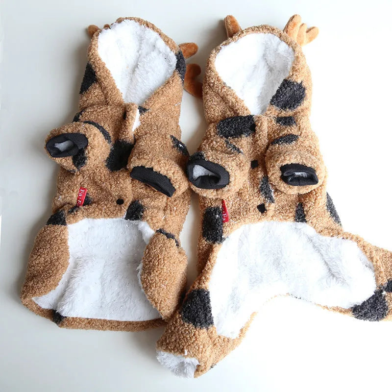 Dog or cat wearing polka dot elk couple clothing in skirt or four-leg style.