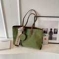 Large capacity soft polyester shoulder tote bag in horizontal square shape with sandwich pockets
