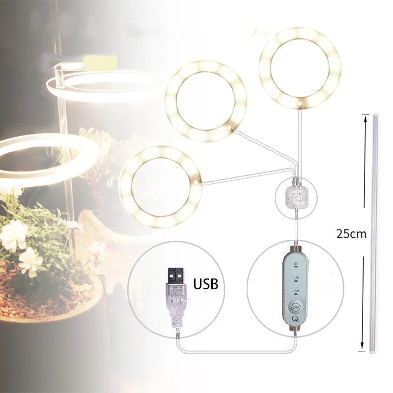 USB LED plant growth light with transparent housing and acrylic mounting stick