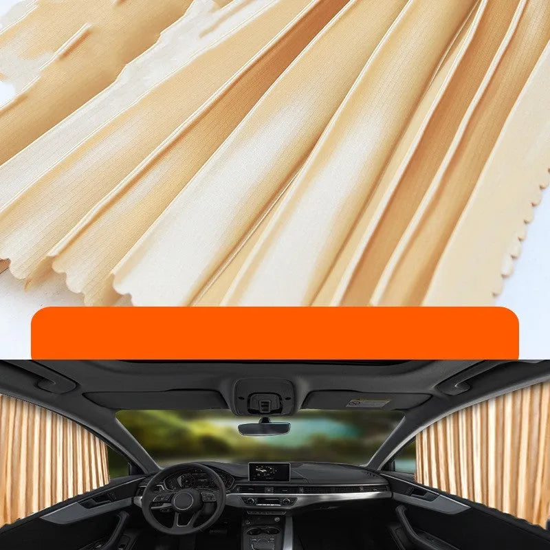 Auto retractable car sunshade curtain with roller shutter design in thick opaque cloth material