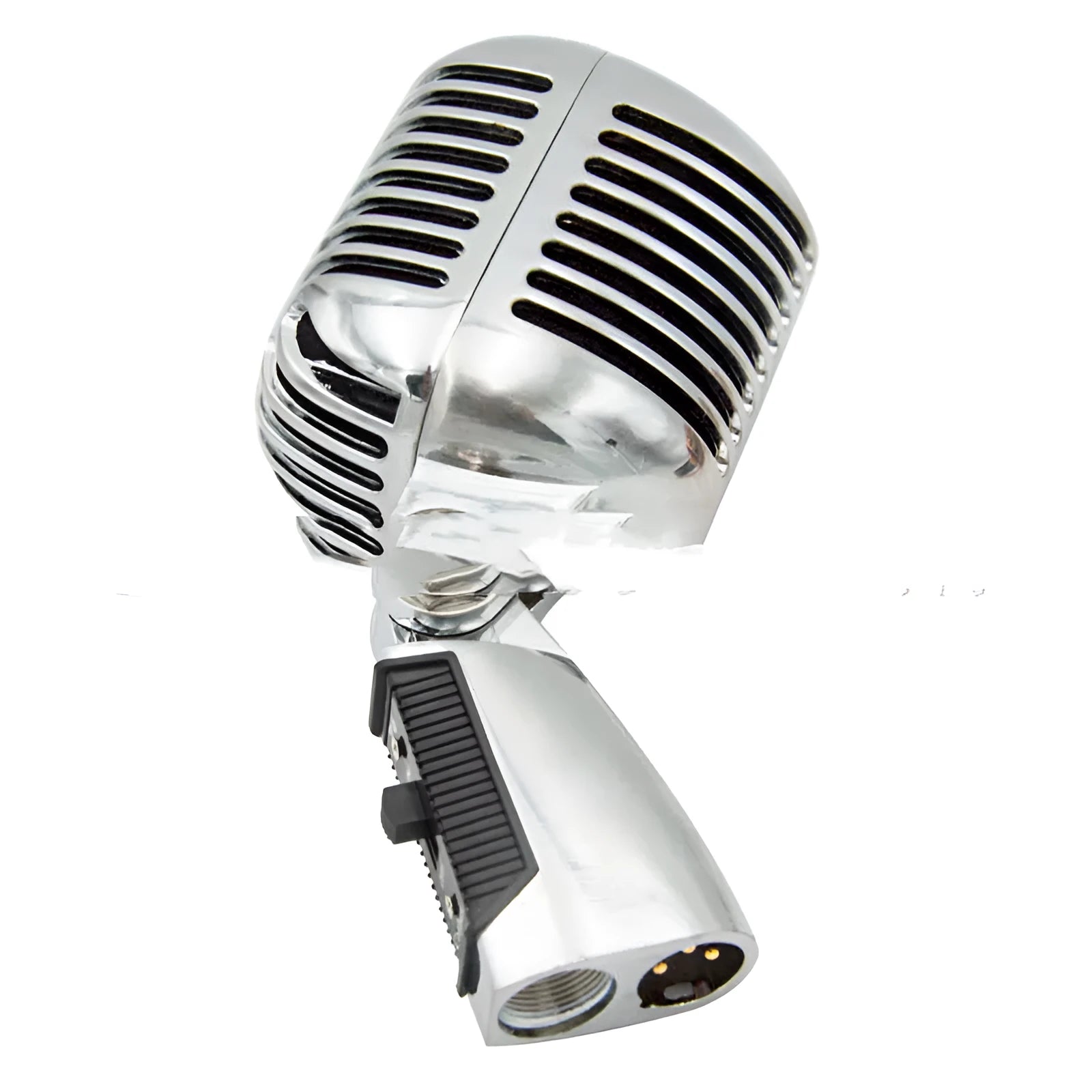 Silver retro dynamic stage microphone with all-metal construction and classic design