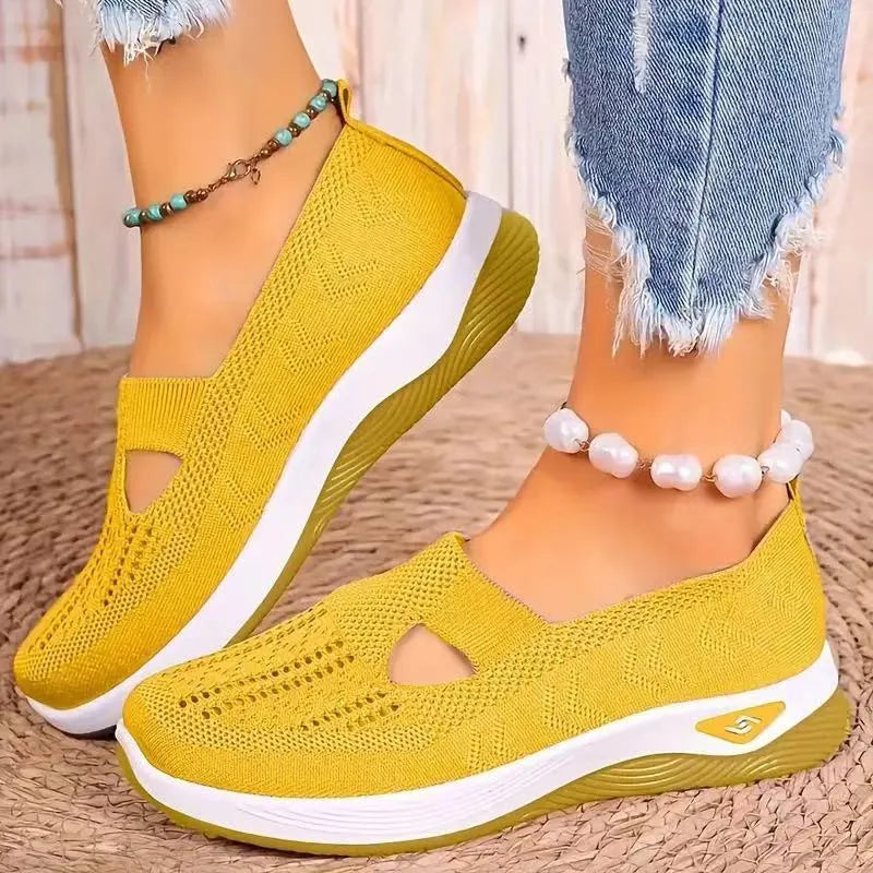 Women's casual mesh T-strap shoes with soft PVC sole in multiple colour options