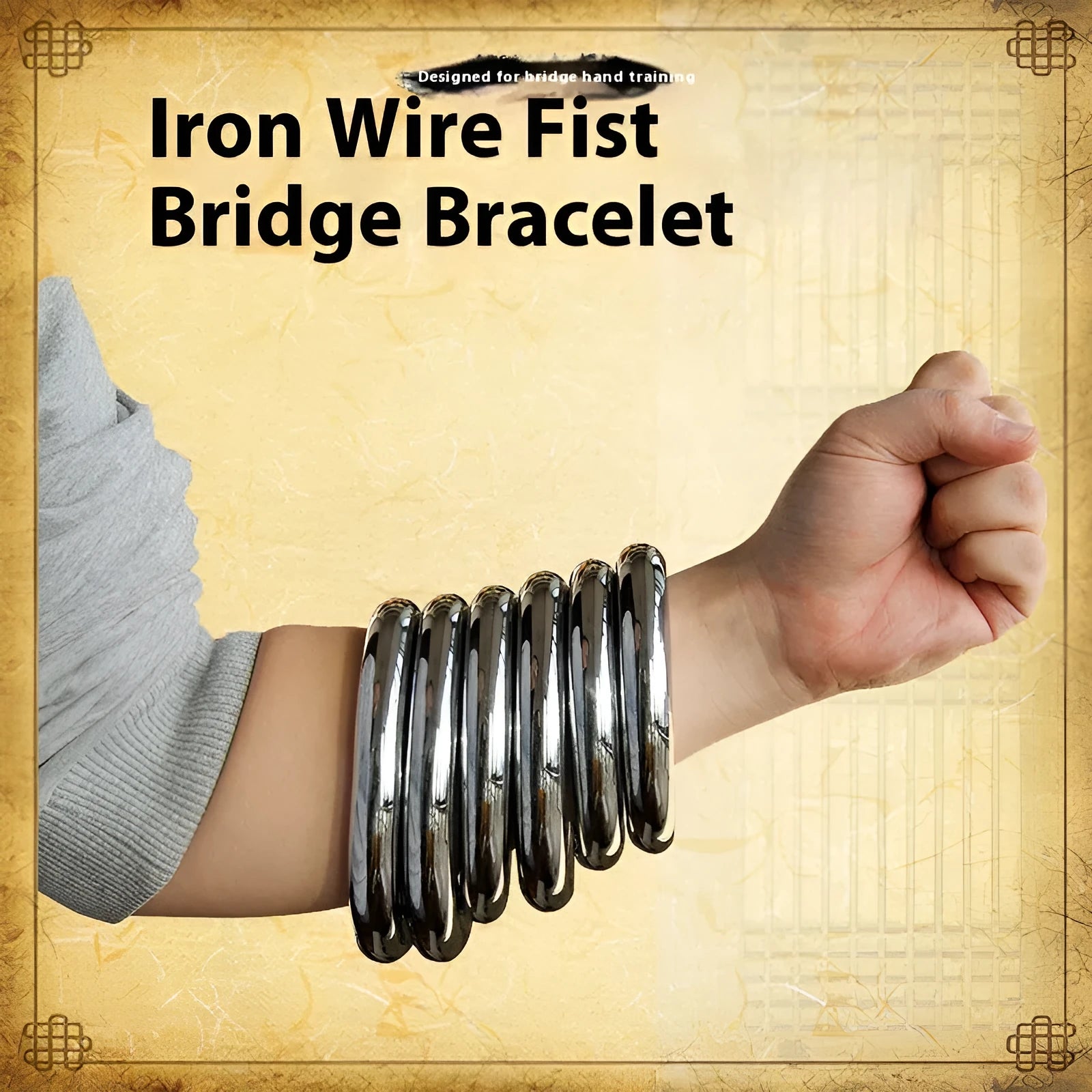 Wing Chun carbon steel training ring in three sizes for martial arts strength conditioning.