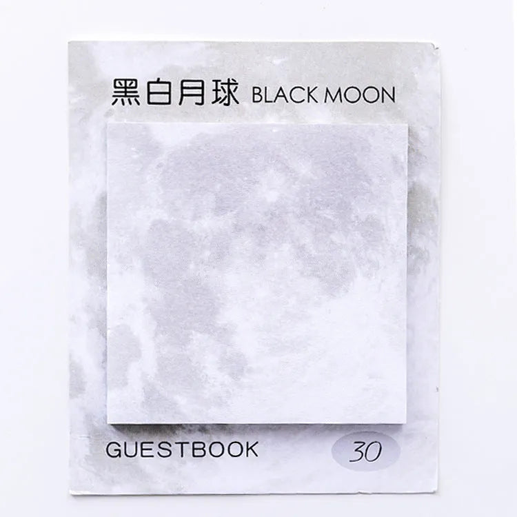 Square planet sticky note pad with oil painting artwork showing six planetary design options