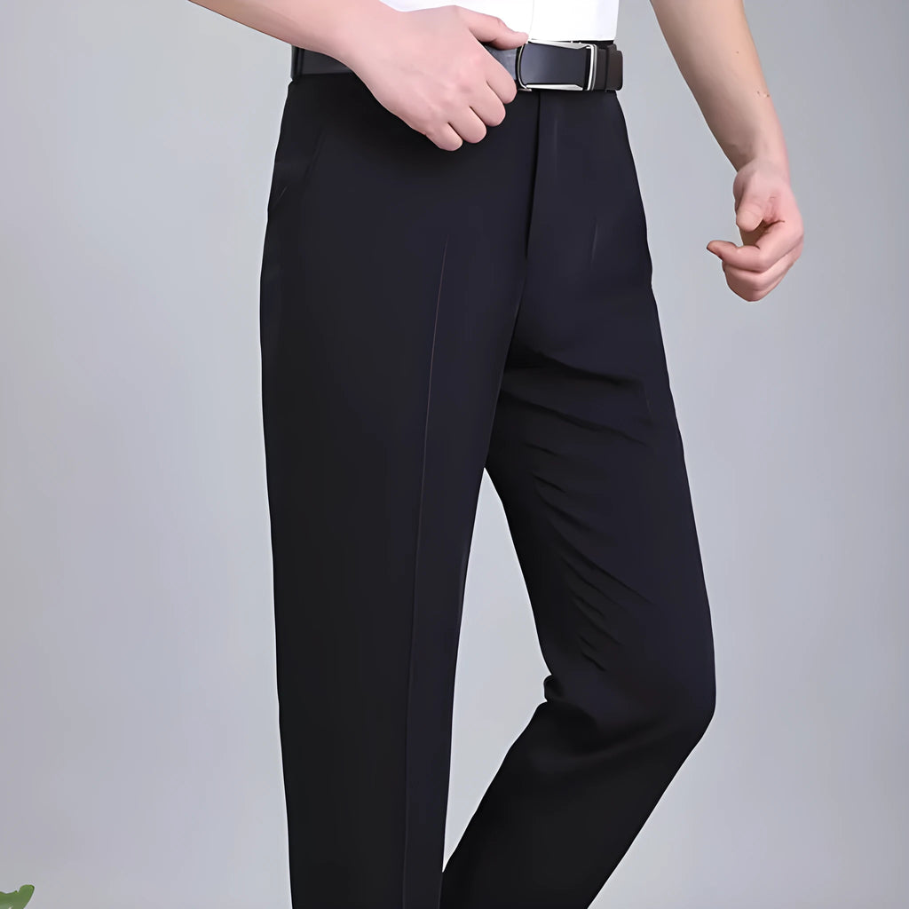 Men's mulberry silk blend business trousers in straight cut with high waist