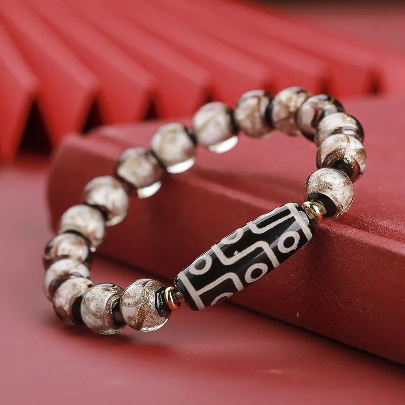 Chinese coloured glaze bracelet with five-colour design featuring snake lucky beads in traditional manual craftsmanship