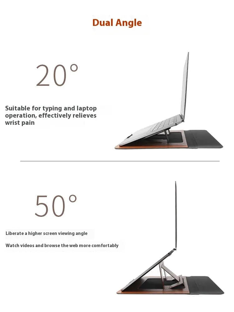 Integrated black laptop bracket bag with stand for 13.3 inch notebooks.