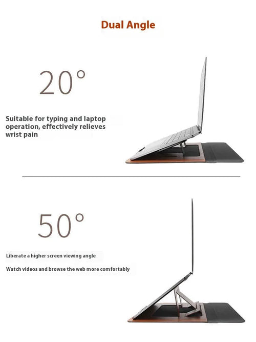 Integrated black laptop bracket bag with stand for 13.3 inch notebooks.