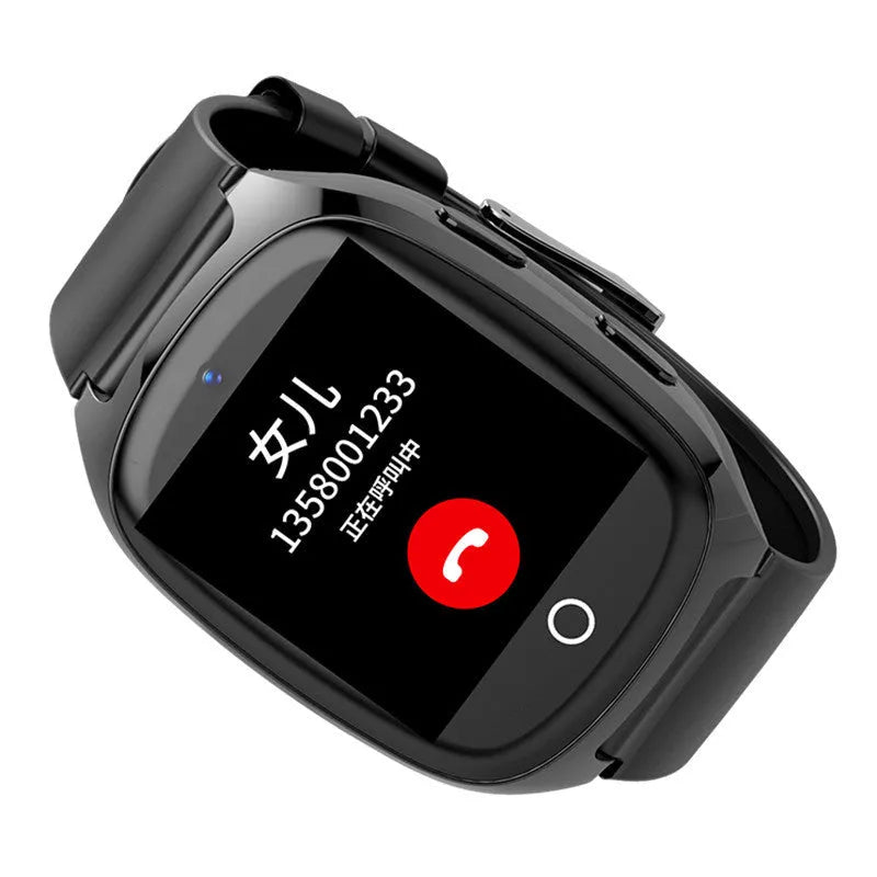 Black GPS smart watch with 1.54-inch touch screen displaying health metrics and SOS function.