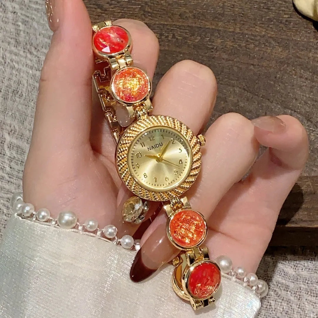 Women's quartz watch with 25mm round dial in choice of six colours including cherry powder and dark green