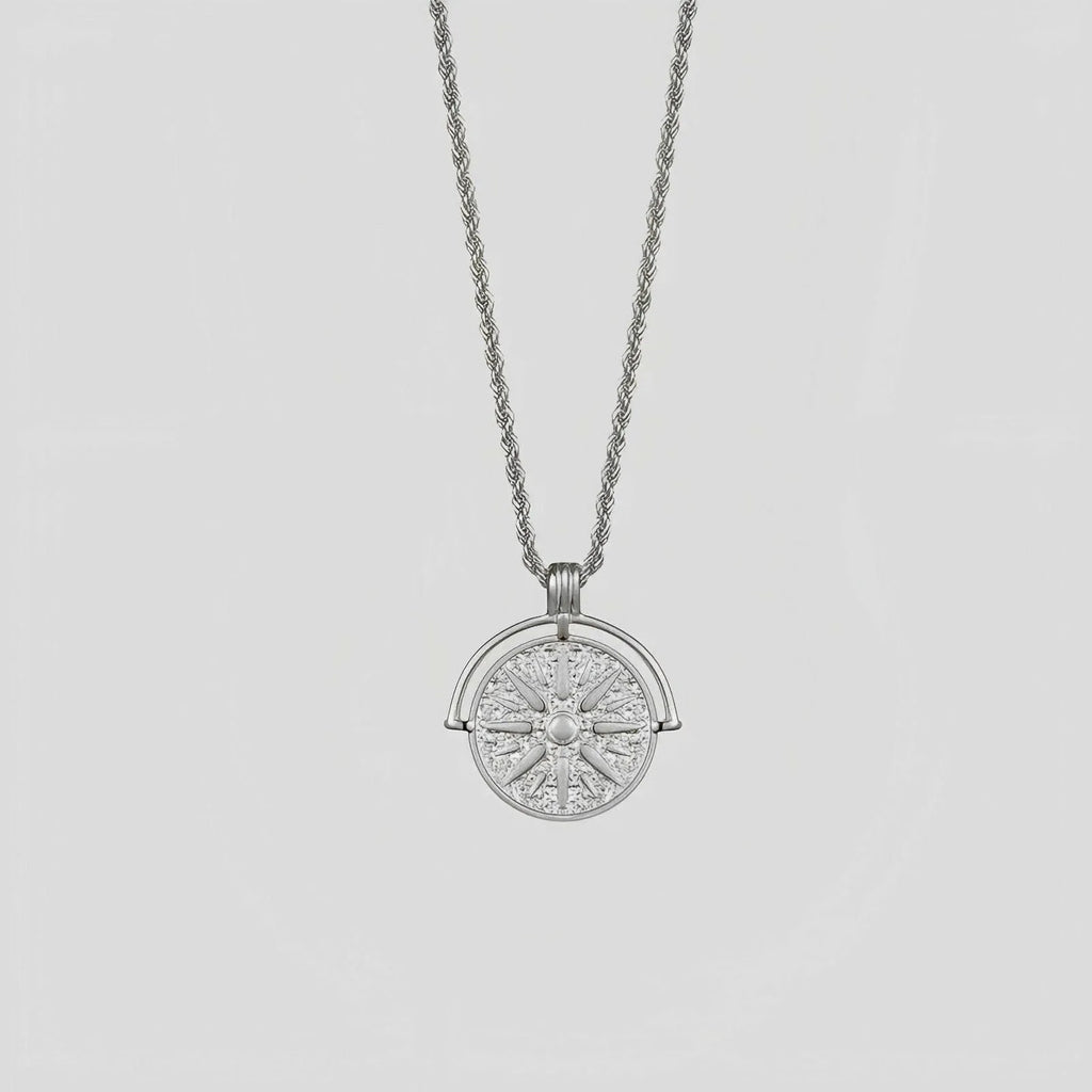 Women's titanium steel sunflower embossed pendant necklace with geometric design on adjustable chain
