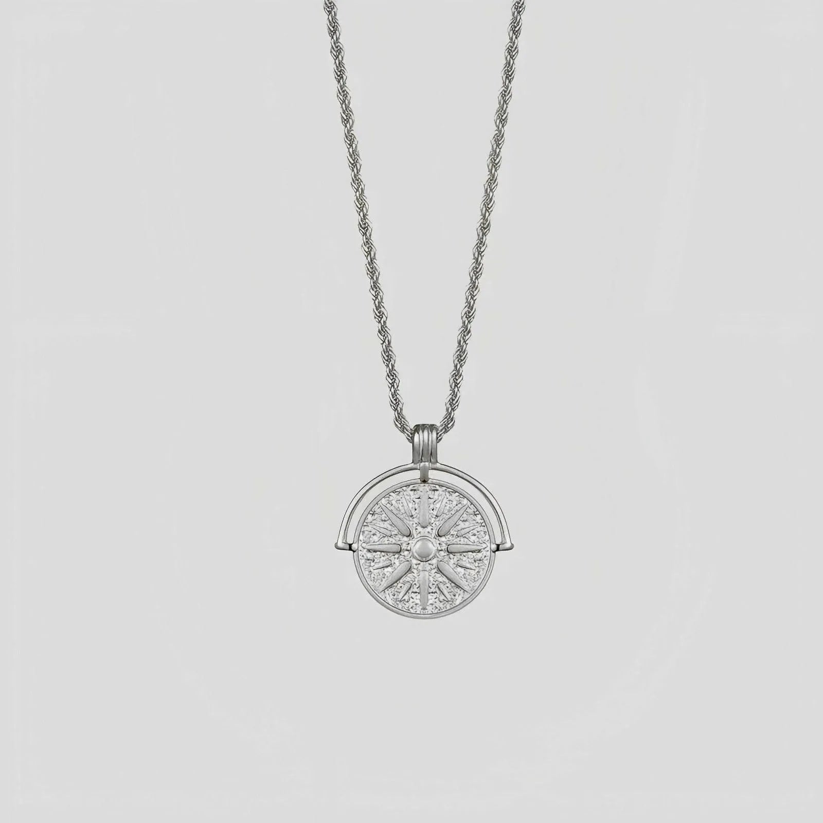 Women's titanium steel sunflower embossed pendant necklace with geometric design on adjustable chain
