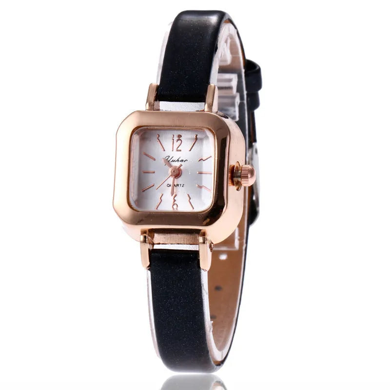 Retro-inspired alloy fashion watch for women with 10mm thickness in black white pink brown colours