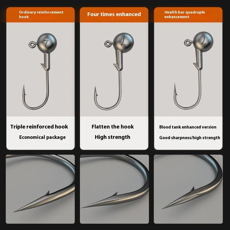 Set of 50 enhanced fishing jig hooks with lead heads and 4-times strengthened steel construction
