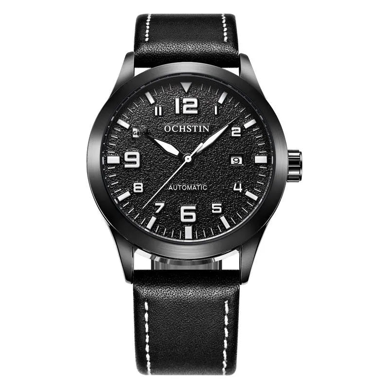 Men's automatic mechanical watch with retro leather strap showing multiple colour dial and case combinations