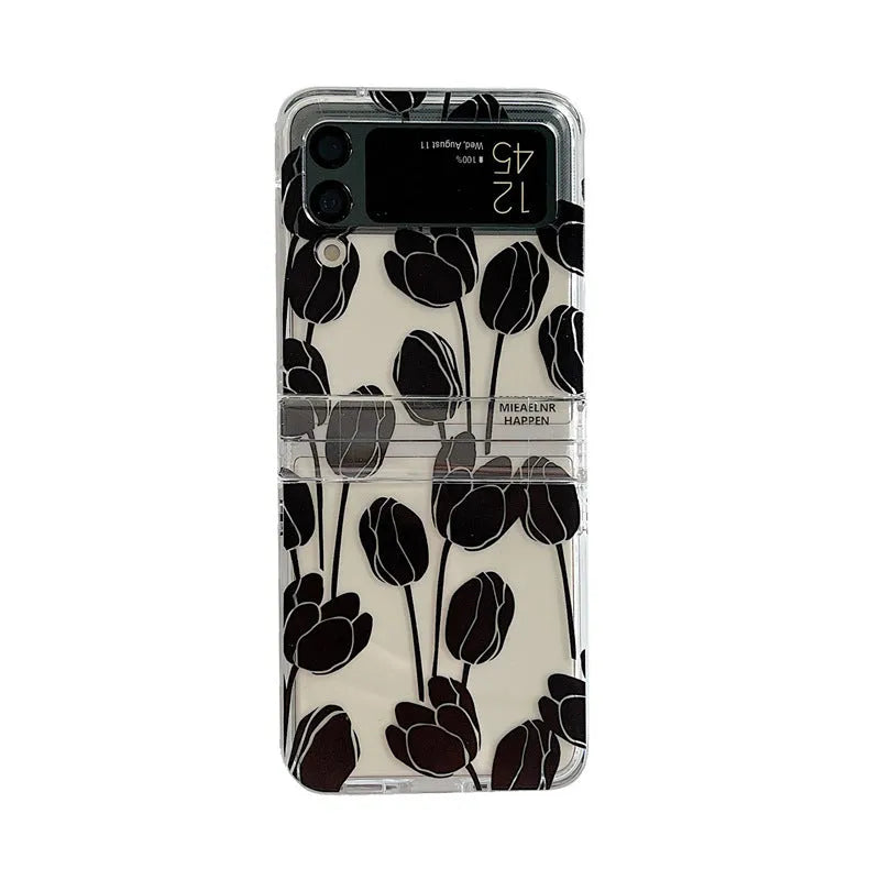 Samsung Galaxy Z Flip phone case with floral pattern in daisy or tulip colours