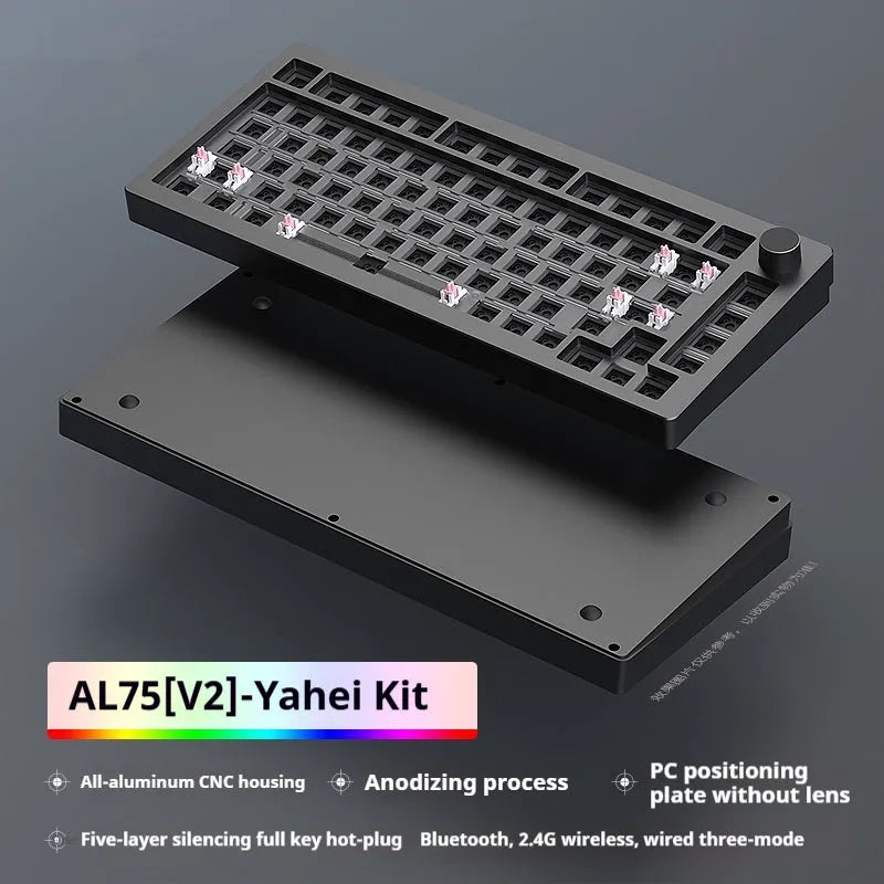 Heiji Snake aluminum mechanical keyboard kit with key puller and USB receiver on dark surface