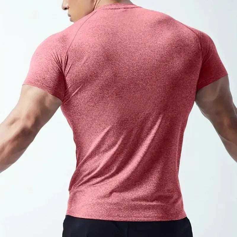 Men's quick-dry stretch polyester t-shirt in black, grey, green or pink colours