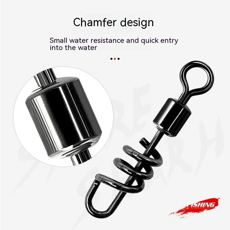 Stainless steel fishing swivel connector showing 8-shaped ring design with rotating centre joint