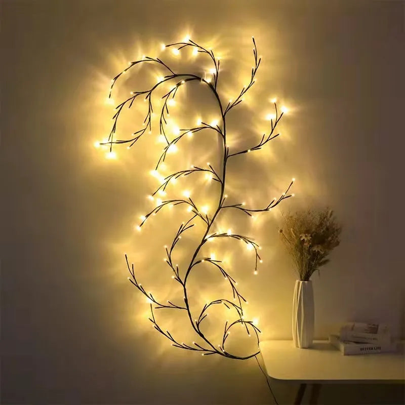 Flexible DIY willow vine LED garland lights with birch texture and 144 warm white bulbs